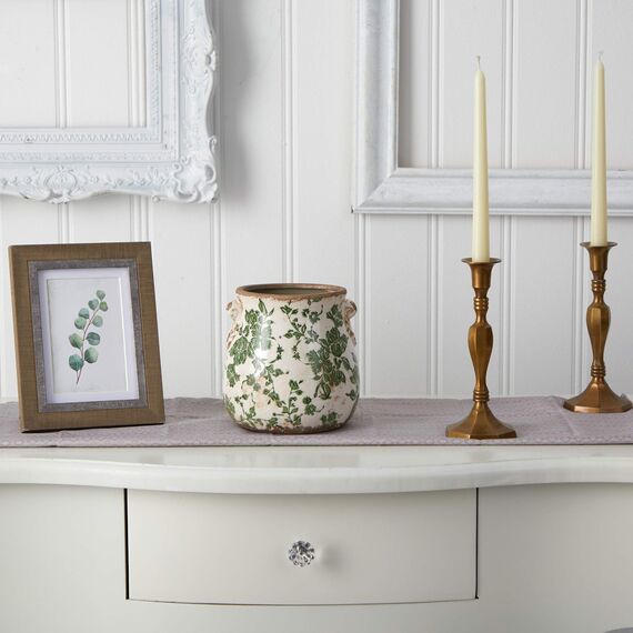 Nearly Natural Toskanischer Übertopf aus Keramik, 16,5 cm, Grün