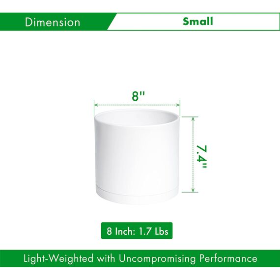 D'vine Dev Kunststoff-Pflanztöpfe für Blumentöpfe mit Ablaufloch und nahtlosen Untersetzern, Weiß, 74-X-A-1, 20,3 cm