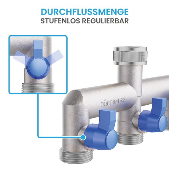 Bächlein 3-Wege-Verteiler aus Messing für den Einsatz in Haus & Garten - 3 Wege Y-Verteiler für einen G 3/4" Wasseranschluss