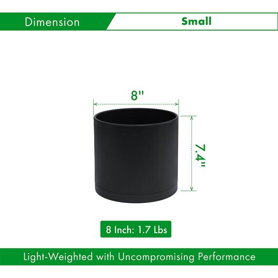 D'vine Dev Blumentöpfe aus Kunststoff, 20,3 cm, mit Ablaufloch und Nahtloser Untersetzer, Schwarz, 74-X-B-1