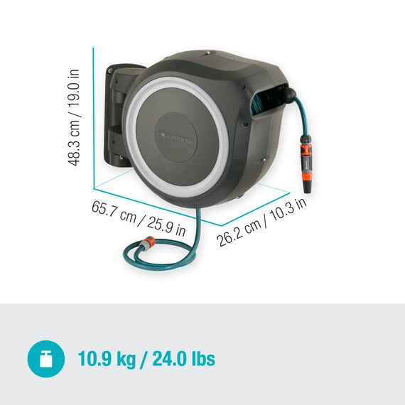 GARDENA Wand-Schlauchbox RollUp M-L (weiß) 25 m, flexible Bewässerung für mittelgroße bis große Gärten, Schwenkbare Schlauchbox, inklusive 25 m Gardena Qualitätschlauch und Montagehilfe (18622-60)