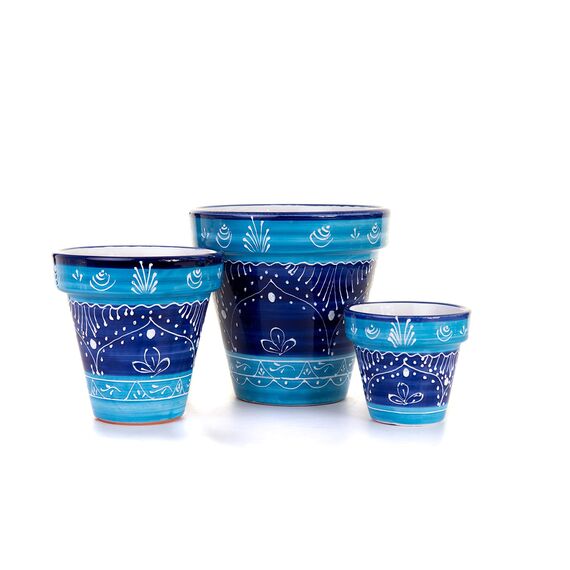 WG WATAGIFT Handbemalter keramischer Blumentopf Mediterraneo | Gartenpflanzgefäß mit Abflussloch | Innendekoration für Zuhause | Ø 20cm H 18cm