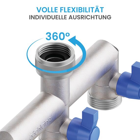 Bächlein 3-Wege-Verteiler aus Messing für den Einsatz in Haus & Garten - 3 Wege Y-Verteiler für einen G 3/4" Wasseranschluss