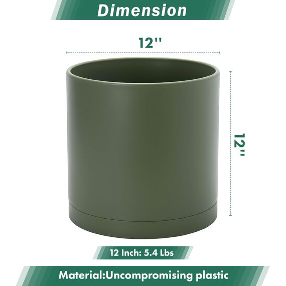 D'vine Dev 30,5 cm Kunststoff-Pflanztöpfe für Blumentopf mit Drainageloch und nahtlosen Untersetzern, Olivgrün, 74-X-I-3