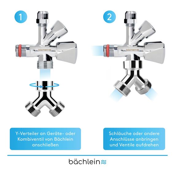 Bächlein Y-Verteiler aus Messing für den Einsatz in Haus & Garten - 2 Wege Y-Verteiler für einen G 3/4" Wasseranschluss