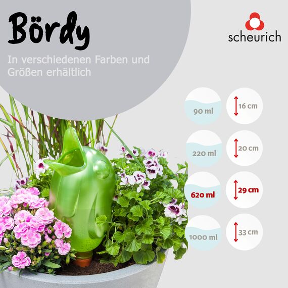 Scheurich 52886 0 Bördy XL, Waterreserve Wasserspender aus Kunststoff und Tonkegel, Green Pearl, 29 cm hoch, 0,6 l Vol.