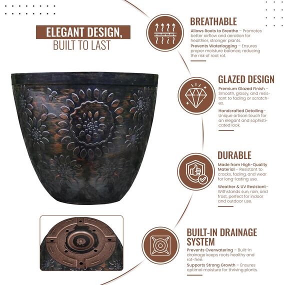 SG Traders Chengdu Garten-Blumentöpfe aus Kunststoff, rund, für den Innen- und Außenbereich, Durchmesser oben, mit Ablauflöchern, schöne Pflanzgefäße für Ihre Gartenbedürfnisse (30, 40 cm), 2 Stück