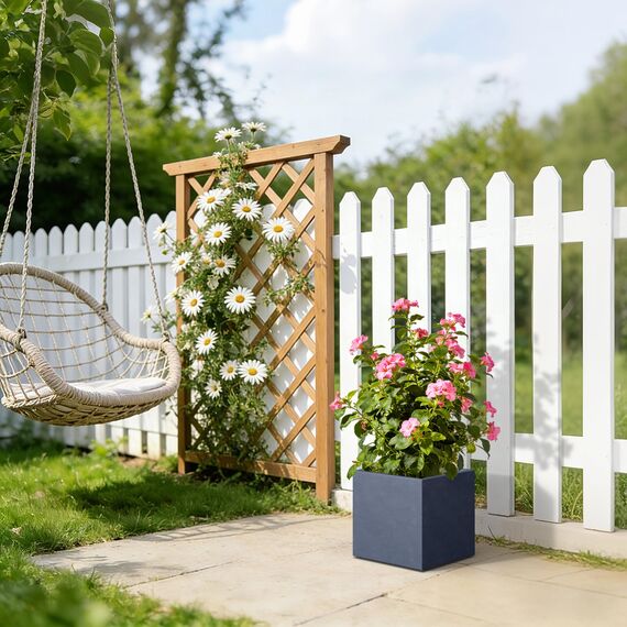 Kante Quadratischer Beton-Übertopf für den Innen- und Außenbereich, 30,5 cm, für Zuhause, Terrasse, Garten, großer Blumentopf mit Ablaufloch und Gummistopfen, Anthrazit