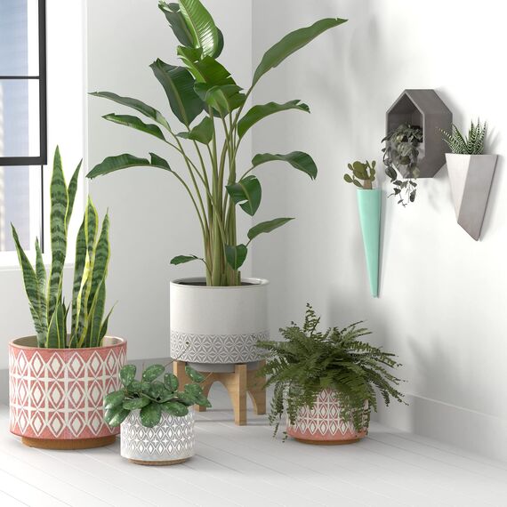 Rivet Moderner geometrischer Pflanztopf aus Keramik, 16,5 cm hoch, Rosa