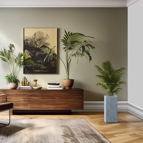 Kante 51,6 cm hoher rechteckiger Beton-Übertopf mit Ablaufloch und Gummistopfen für drinnen und draußen, Haus, Terrasse, Garten, Schiefergrau