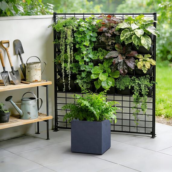 Kante Quadratischer Beton-Übertopf für den Innen- und Außenbereich, 30,5 cm, für Zuhause, Terrasse, Garten, großer Blumentopf mit Ablaufloch und Gummistopfen, Anthrazit