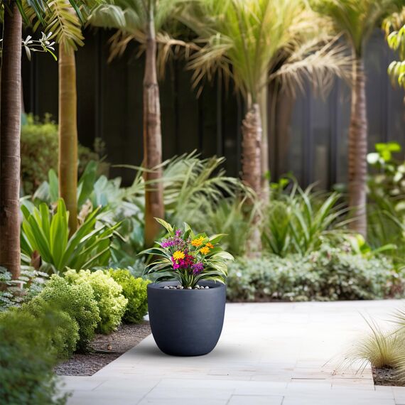 Kante RC0050B-C60121 Übertopf für drinnen und draußen, leicht, rund, 30,5 cm hoch, Anthrazit