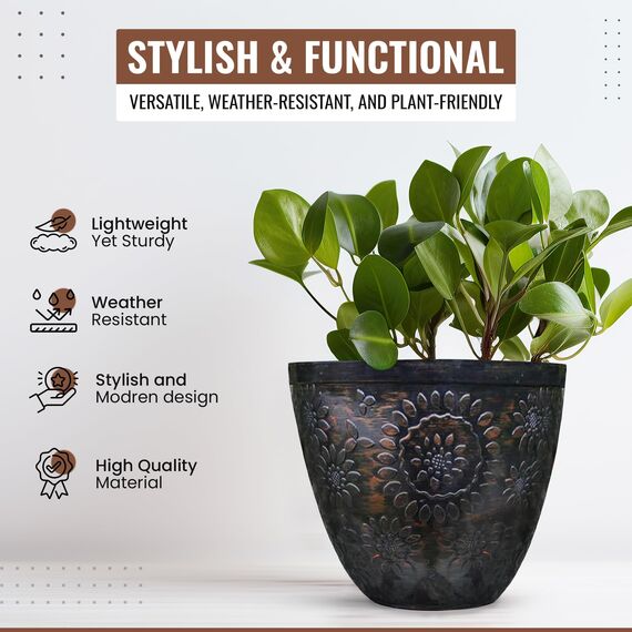 SG Traders Chengdu Garten-Blumentöpfe aus Kunststoff, rund, für den Innen- und Außenbereich, Durchmesser oben, mit Ablauflöchern, schöne Pflanzgefäße für Ihre Gartenbedürfnisse (30, 40 cm), 2 Stück