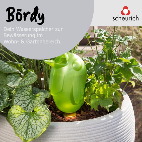 Scheurich 52886 0 Bördy XL, Waterreserve Wasserspender aus Kunststoff und Tonkegel, Green Pearl, 29 cm hoch, 0,6 l Vol.