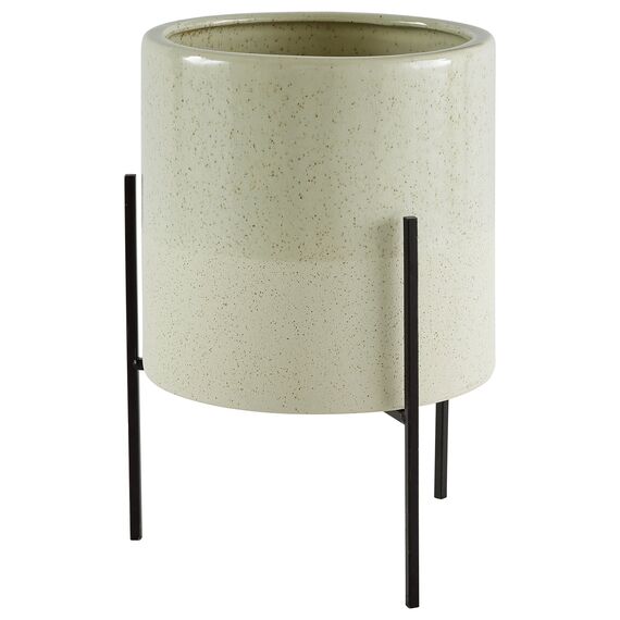 Rivet Mid-Century Keramik-Pflanztopf mit Eisenständer, 35,5 cm hoch, Blassgrün