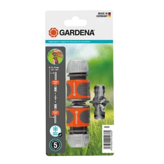 Gardena Kupplungs-Satz: Schlauchkupplung zur Schlauchverlängerung 13 mm (1/2 Zoll) und 15 mm (5/8 Zoll), auch bei hohem Wasserdruck, einfache Montage (18283-20)
