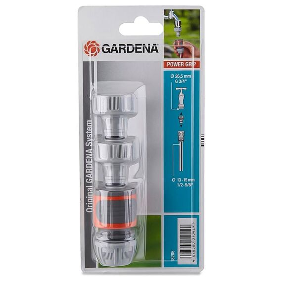 Gardena Anschluss-Satz: Wasserhahnanschluss-Set für 13 mm (1/2")- und 15 mm (5/8") Wasserschläuche, einfache und werkzeuglose Befestigung (18286-20)