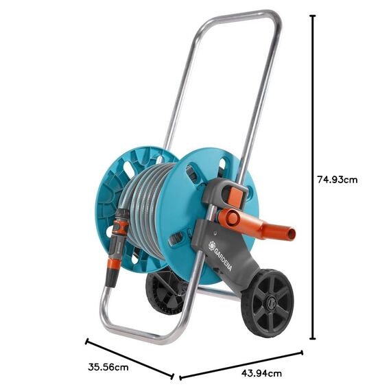 Gardena CleverRoll S Set: Schlauchwagen mit 20 m Classic-Schlauch und Spritze, Nachtropfstopp, Kurbelseite frei wählbar (18502-20)