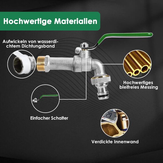 SPGOOD Wasserhahn Garten, Premium Wasserhahn 3/4 Zoll aus Messing Rost-und Frostsicher, mit Schlauchanschluss, 1 x Rollendichtband, für Garten, Waschmaschine, Zuhause oder Industrie(Grün)