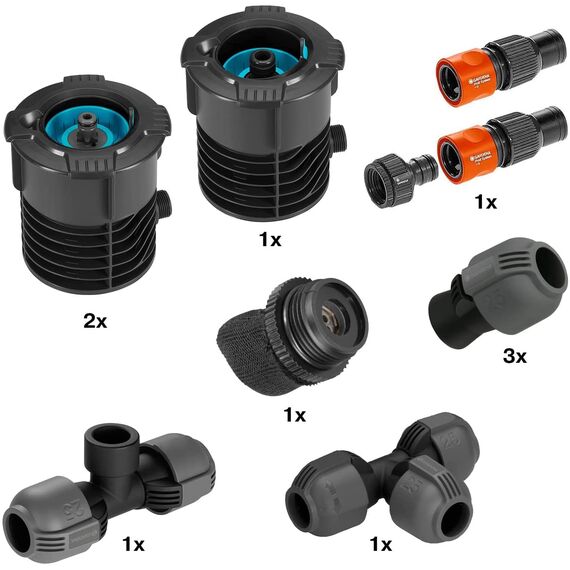 Gardena Sprinklersystem Start-Set Pipeline: Komplettset für den Einstieg in das Pipeline-System, Wasserentnahme rund um Haus und Garten, unterirdische Montage (08270-20) - blau/orange
