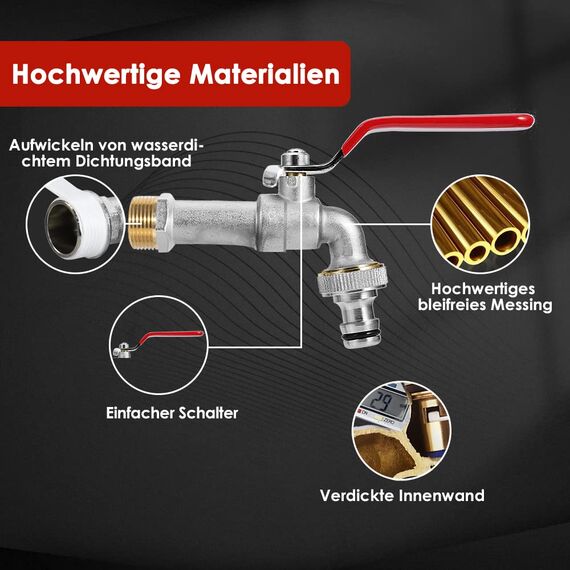 SPGOOD Wasserhahn Garten, Premium Wasserhahn 3/4 Zoll aus Messing Rost-und Frostsicher, mit Schlauchanschluss, 1 x Rollendichtband, für Garten, Waschmaschine, Zuhause oder Industrie(Rot)