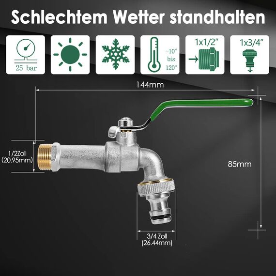 SPGOOD Garten Wasserhahn, Premium Wasserhahn 1/2 Zoll aus Messing Rost-und Frostsicher, mit Schlauchanschluss, 1 x Rollendichtband, für Garten, Waschmaschine, Zuhause oder Industrie(Grün)