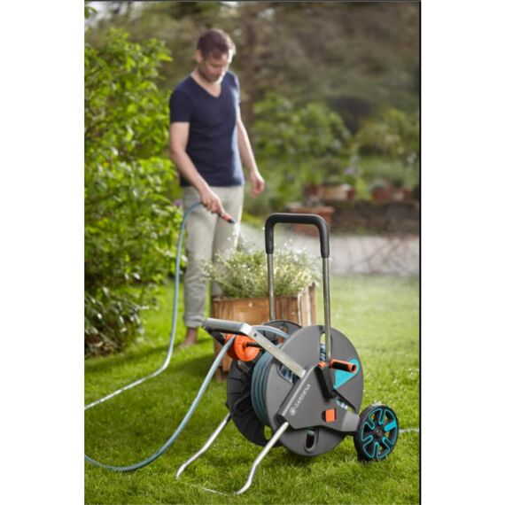 Gardena CleverRoll L Easy: Schlauchwagen mit bis zu 100 m Kapazität, besonders standfest, mit komfortabler Schlauchführung in robustem Metallrahmen, Nachtropfstopp, werkzeuglose Montage (18520-88)