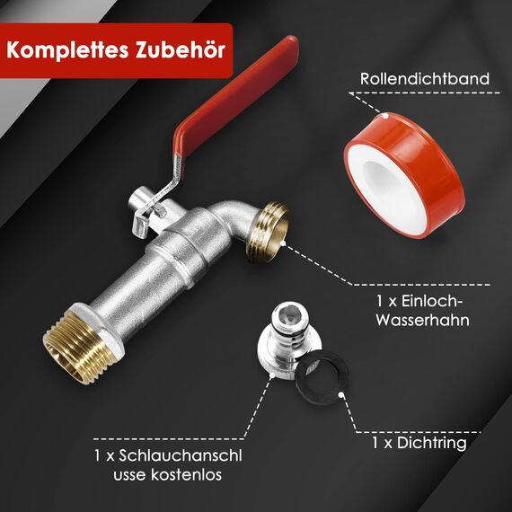 SPGOOD Wasserhahn Garten, Premium Wasserhahn 3/4 Zoll aus Messing Rost-und Frostsicher, mit Schlauchanschluss, 1 x Rollendichtband, für Garten, Waschmaschine, Zuhause oder Industrie(Rot)