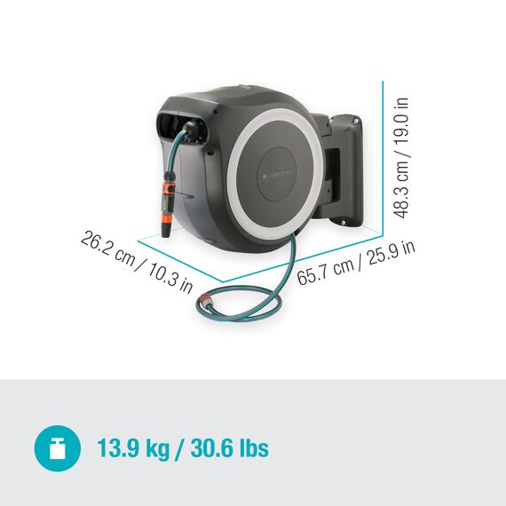 Gardena Wand-Schlauchbox RollUp XL (weiß) 35 m: flexible Bewässerung für große Gärten, Schwenkbare Schlauchbox, inkl. 35 m Gardena Qualitätsschlauch und Montagehilfe (18632-20)