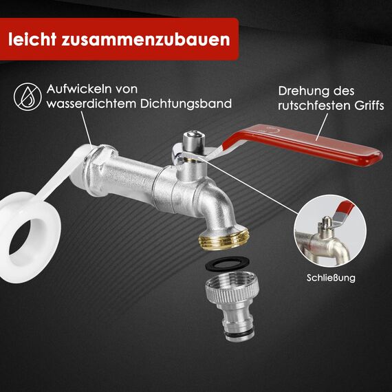 SPGOOD Wasserhahn Garten, Premium Wasserhahn 3/4 Zoll aus Messing Rost-und Frostsicher, mit Schlauchanschluss, 1 x Rollendichtband, für Garten, Waschmaschine, Zuhause oder Industrie(Rot)
