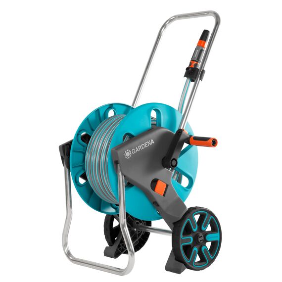 Gardena CleverRoll M Set: Schlauchwagen mit 20 m Classic-Schlauch und Spritze und Clipbefestigung zur Aufbewahrung, Nachtropfstopp, Kurbelseite frei wählbar (18513-88)