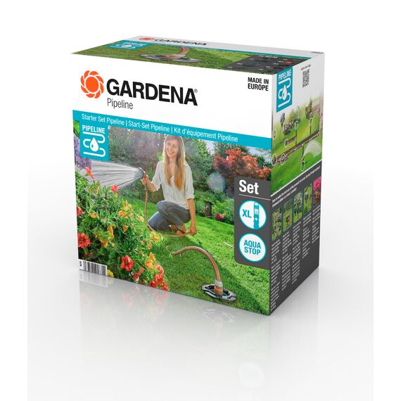 Gardena Sprinklersystem Start-Set Pipeline: Komplettset für den Einstieg in das Pipeline-System, Wasserentnahme rund um Haus und Garten, unterirdische Montage (08270-20) - blau/orange