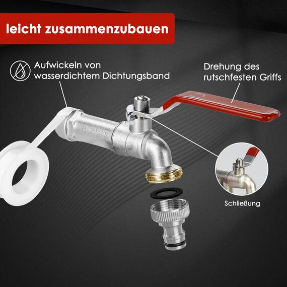 SPGOOD Garten Wasserhahn, Premium Wasserhahn 1/2 Zoll aus Messing Rost-und Frostsicher, mit Schlauchanschluss, 1 x Rollendichtband, für Garten, Waschmaschine, Zuhause oder Industrie(Rot)