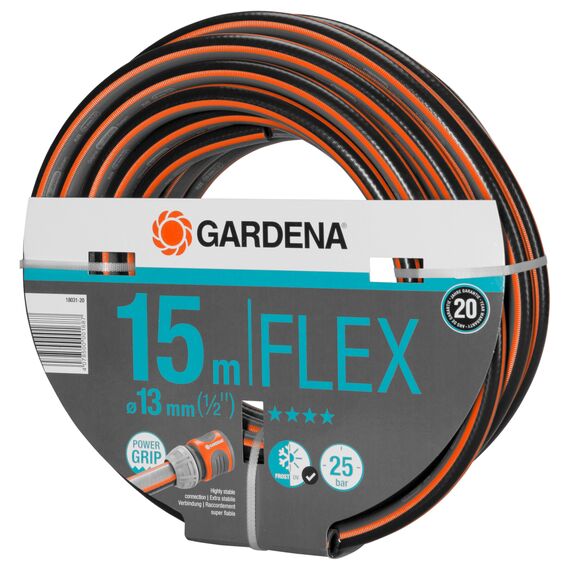 Gardena Comfort FLEX Schlauch 13 mm (1/2 Zoll), 15 m: Formstabiler, flexibler Gartenschlauch mit Power-Grip-Profil, aus hochwertigem Spiralgewebe, 25 bar Berstdruck, ohne Systemteile (18031-20)