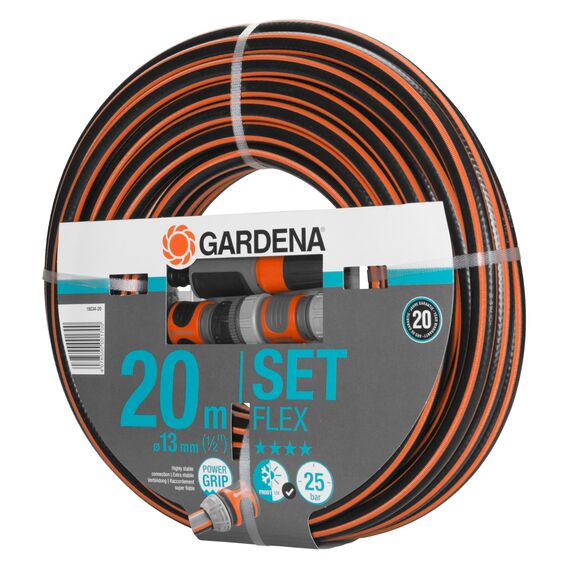 Gardena Comfort FLEX Schlauch 13 mm (1/2 Zoll), 20 m mit Systemteilen: Formstabiler, flexibler Gartenschlauch mit Power-Grip-Profil, aus hochwertigem Spiralgewebe, 25 bar Berstdruck (18034-88)