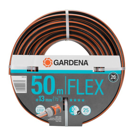 Gardena Comfort FLEX Schlauch 13 mm (1/2 Zoll), 50 m: Formstabiler, flexibler Gartenschlauch mit Power-Grip-Profil, aus hochwertigem Spiralgewebe, 25 bar Berstdruck, ohne Systemteile (18039-20)
