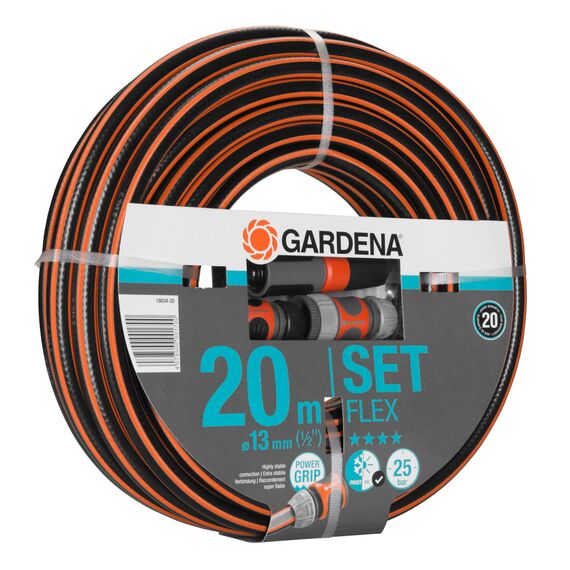 Gardena Comfort FLEX Schlauch 13 mm (1/2 Zoll), 20 m mit Systemteilen: Formstabiler, flexibler Gartenschlauch mit Power-Grip-Profil, aus hochwertigem Spiralgewebe, 25 bar Berstdruck (18034-88)
