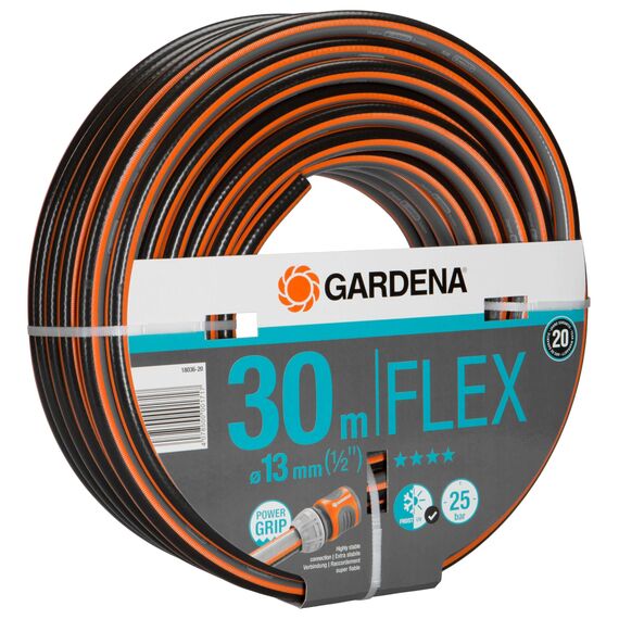 Gardena Comfort FLEX Schlauch 13 mm (1/2 Zoll), 30 m: Formstabiler, flexibler Gartenschlauch mit Power-Grip-Profil, aus hochwertigem Spiralgewebe, 25 bar Berstdruck, ohne Systemteile (18036-20)