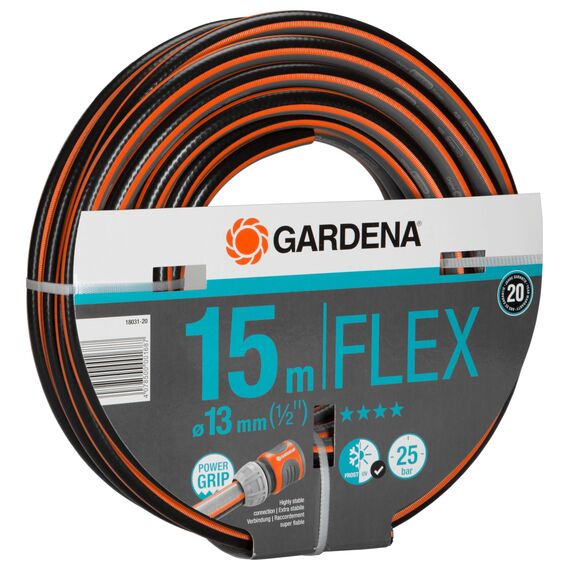 Gardena Comfort FLEX Schlauch 13 mm (1/2 Zoll), 15 m: Formstabiler, flexibler Gartenschlauch mit Power-Grip-Profil, aus hochwertigem Spiralgewebe, 25 bar Berstdruck, ohne Systemteile (18031-20)