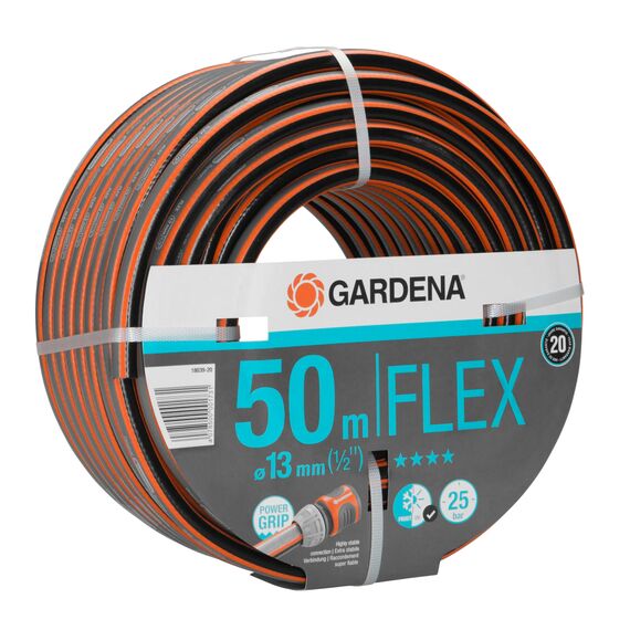 Gardena Comfort FLEX Schlauch 13 mm (1/2 Zoll), 50 m: Formstabiler, flexibler Gartenschlauch mit Power-Grip-Profil, aus hochwertigem Spiralgewebe, 25 bar Berstdruck, ohne Systemteile (18039-20)