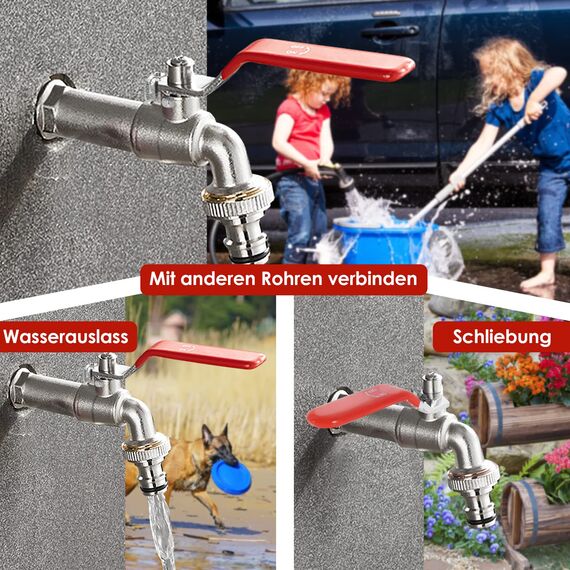 SPGOOD Garten Wasserhahn, Premium Wasserhahn 1/2 Zoll aus Messing Rost-und Frostsicher, mit Schlauchanschluss, 1 x Rollendichtband, für Garten, Waschmaschine, Zuhause oder Industrie(Rot)