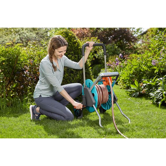 Gardena CleverRoll M Easy: Schlauchwagen mit bis zu 60 m Kapazität, besonders standfest, mit komfortabler Schlauchführung in robustem Metallrahmen, Nachtropfstopp, werkzeuglose Montage (18515-20)