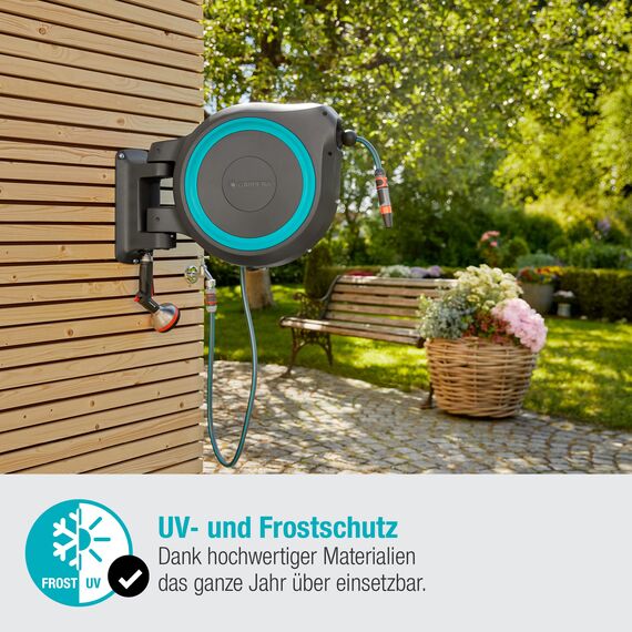 Gardena Wand-Schlauchbox RollUp XL (türkis) 35 m: flexible Bewässerung für große Gärten, Schwenkbare Schlauchbox, inkl. 35 m Gardena Qualitätsschlauch und Montagehilfe (18630-20)