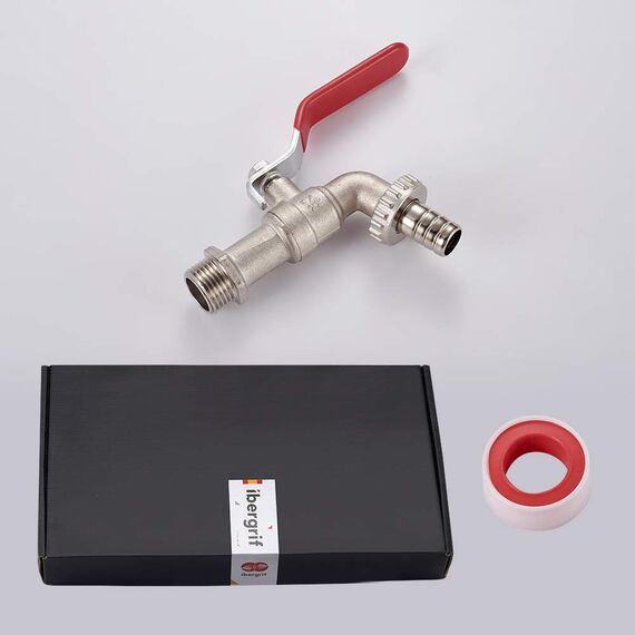 Ibergrif Garten Wasserhahn 1/2 zoll mit Gartenschlauch Adapter - Kugelhahn Frostsicher -10℃, High Temperature Resistance 120℃, Absperrhahn Tropffrei für Garten Regentonne, Wasserhahn Aussen Messing