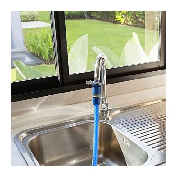 TATAY Hahnverbinder für Indoor-wasserhähne Top Line, Außengewinde 24mm, Innengewinde 22mm, Universalstecker, Sonnenschutz, Einfache Installation, Blau. 0002301