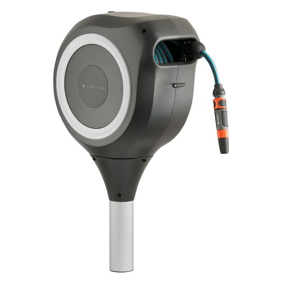 Gardena Garten-Schlauchbox RollUp M (weiß) 20 m: Schwenkbare Schlauchbox, integrierte Schlauchführung, inkl. 20 m Gardena Qualitätsschlauch, Erdspieß und Montagehilfe (18616-20)