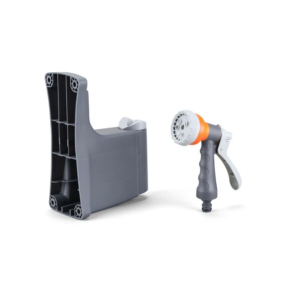 Fuxtec automatische Schlauchtrommel FX-WSA30 – 30 m Gartenschlauch ½ Zoll – Schlauchaufroller zur Wandmontage inkl. Handbrause und Anschlüssen – 180° schwenkbar (65x29x46 cm)