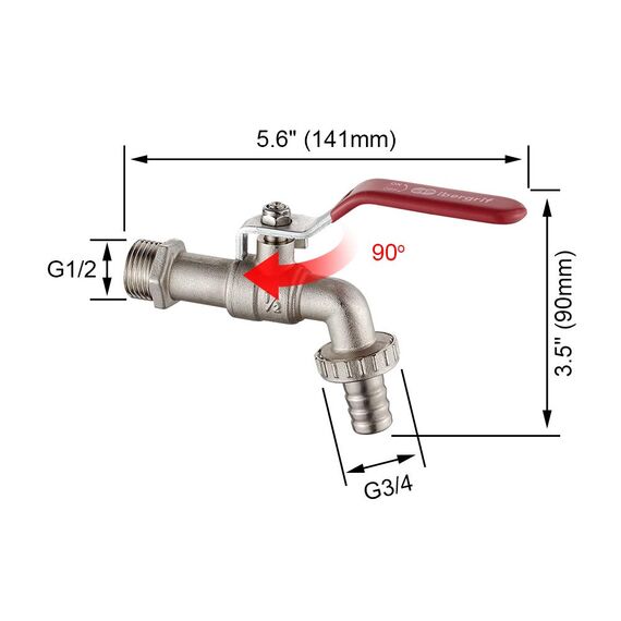 Ibergrif Garten Wasserhahn 1/2 zoll mit Gartenschlauch Adapter - Kugelhahn Frostsicher -10℃, High Temperature Resistance 120℃, Absperrhahn Tropffrei für Garten Regentonne, Wasserhahn Aussen Messing