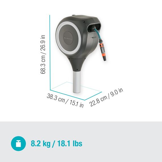 Gardena Garten-Schlauchbox RollUp S (weiß) 15 m: Schwenkbare Schlauchbox, integrierte Schlauchführung, inkl. 15 m Gardena Qualitätsschlauch, Erdspieß und Montagehilfe (18606-20)