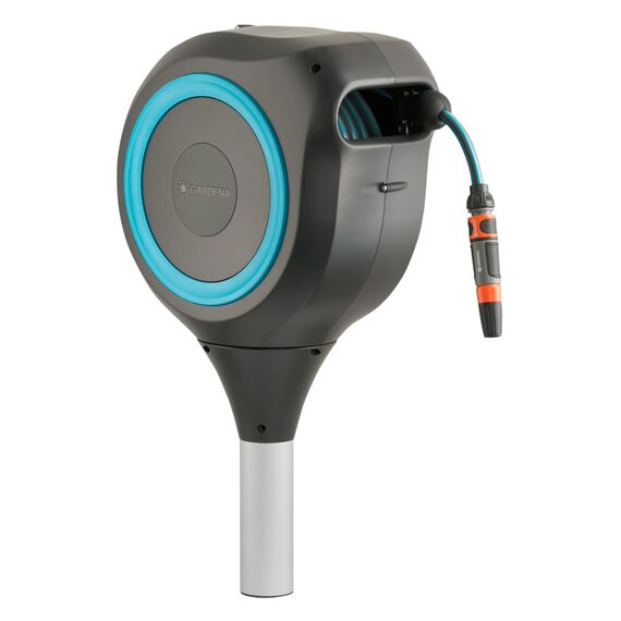 Gardena Garten-Schlauchbox RollUp M (türkis) 20 m: Schwenkbare Schlauchbox, integrierte Schlauchführung, inkl. 20 m Gardena Qualitätsschlauch, Erdspieß und Montagehilfe (18614-20)